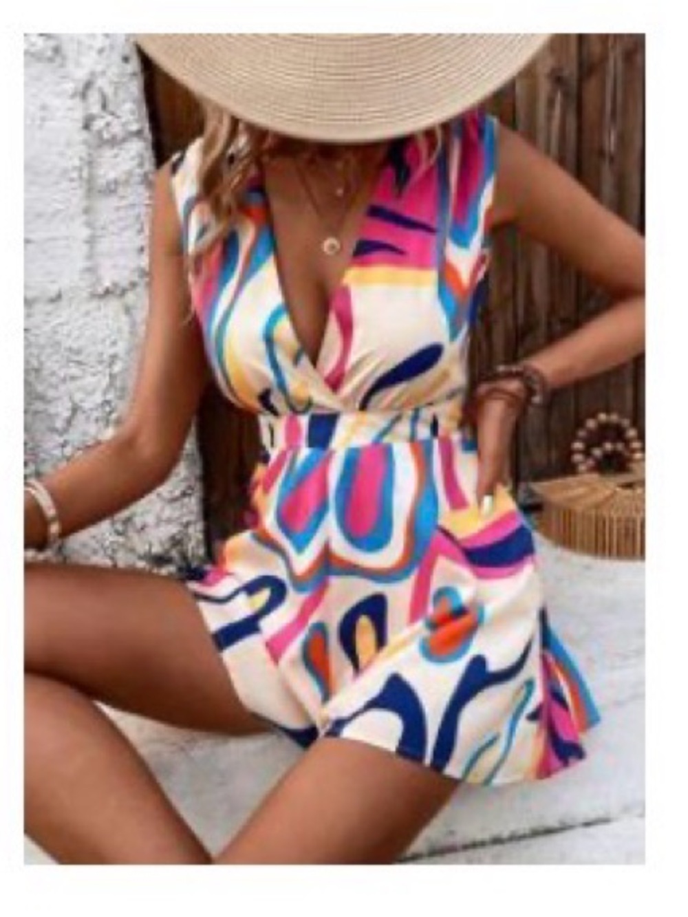 SHEIN Allover Print Surplice Neck Romper